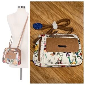 NWT Multisac Vienna Floral Hazelnut Zippy Faux Leather Crossbody Bag Purse